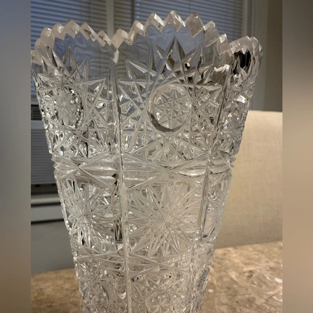8 Crystal Vase Bohemian Czech Hand Cut Queen Lace 24% Lead